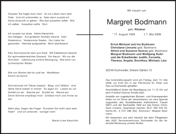 Traueranzeigen Von Margret Bodmann Aachen Gedenkt