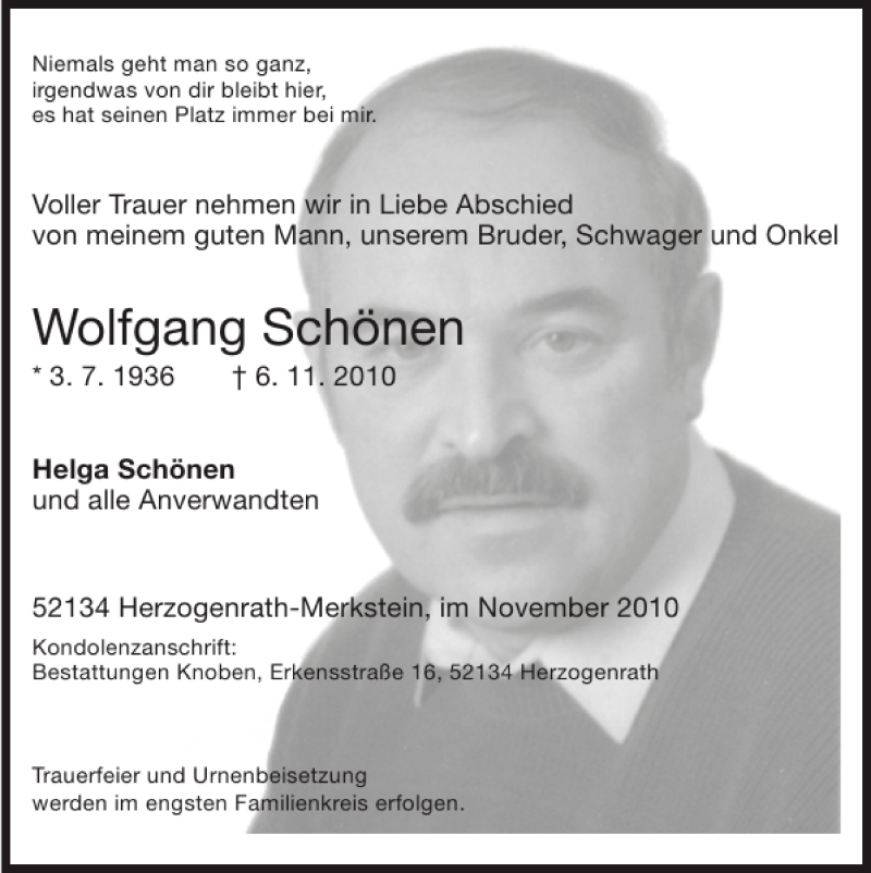 Traueranzeigen Von Wolfgang Aachen Gedenkt