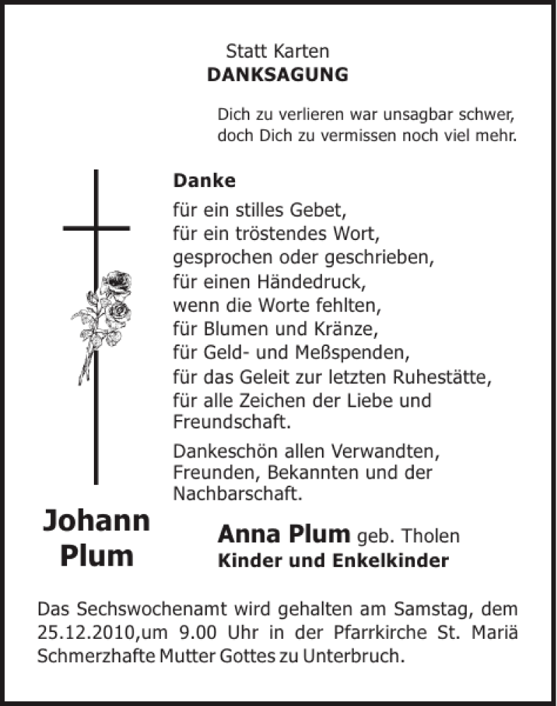 Traueranzeigen Von Johann Plum Aachen Gedenkt