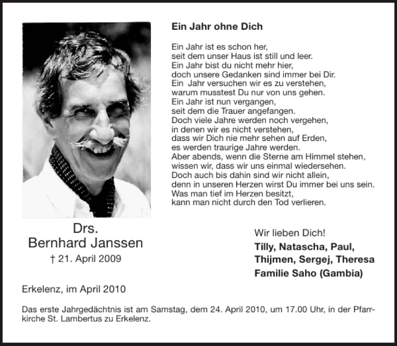 Traueranzeigen Von Drs Bernhard Janssen Aachen Gedenkt