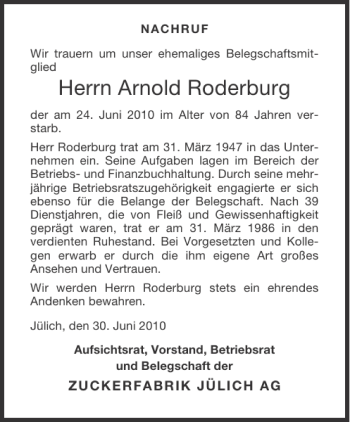 Traueranzeigen Von Arnold Roderburg Aachen Gedenkt