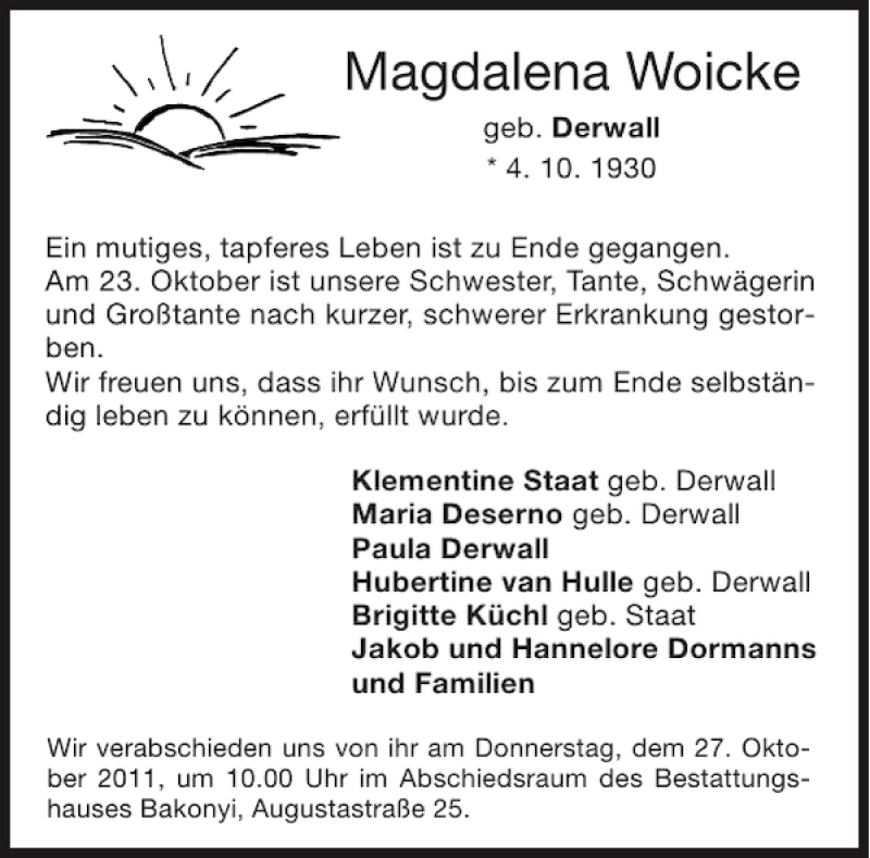 Traueranzeigen Von Magdalena Woicke Aachen Gedenkt