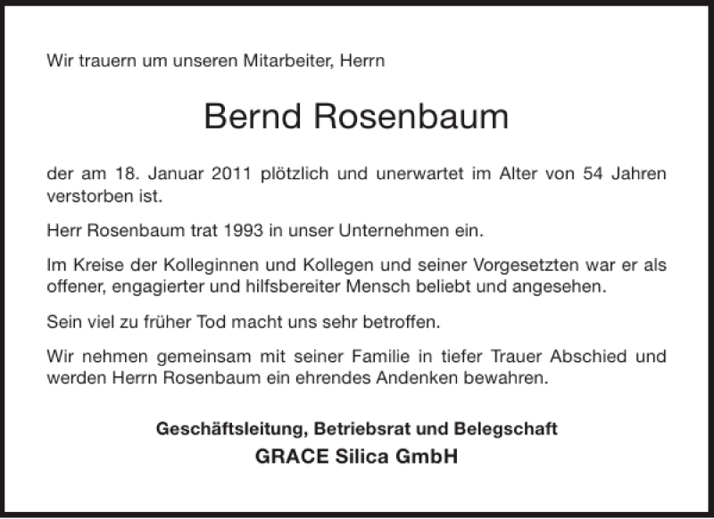 Traueranzeigen Von Bernd Rosenbaum Aachen Gedenkt