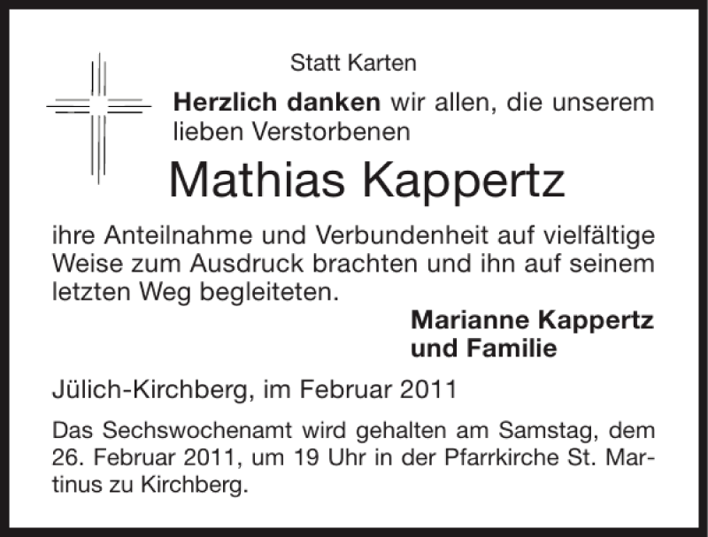 Traueranzeigen Von Mathias Kappertz Aachen Gedenkt