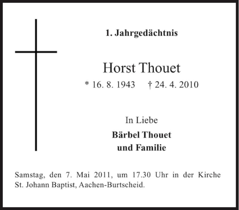 Traueranzeigen Von Horst Thouet Aachen Gedenkt