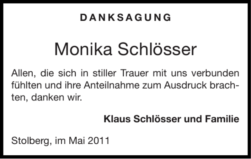 Traueranzeigen von Monika Schlösser Aachen gedenkt