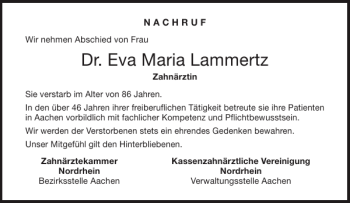 Traueranzeigen Von Dr Eva Maria Lammertz Aachen Gedenkt