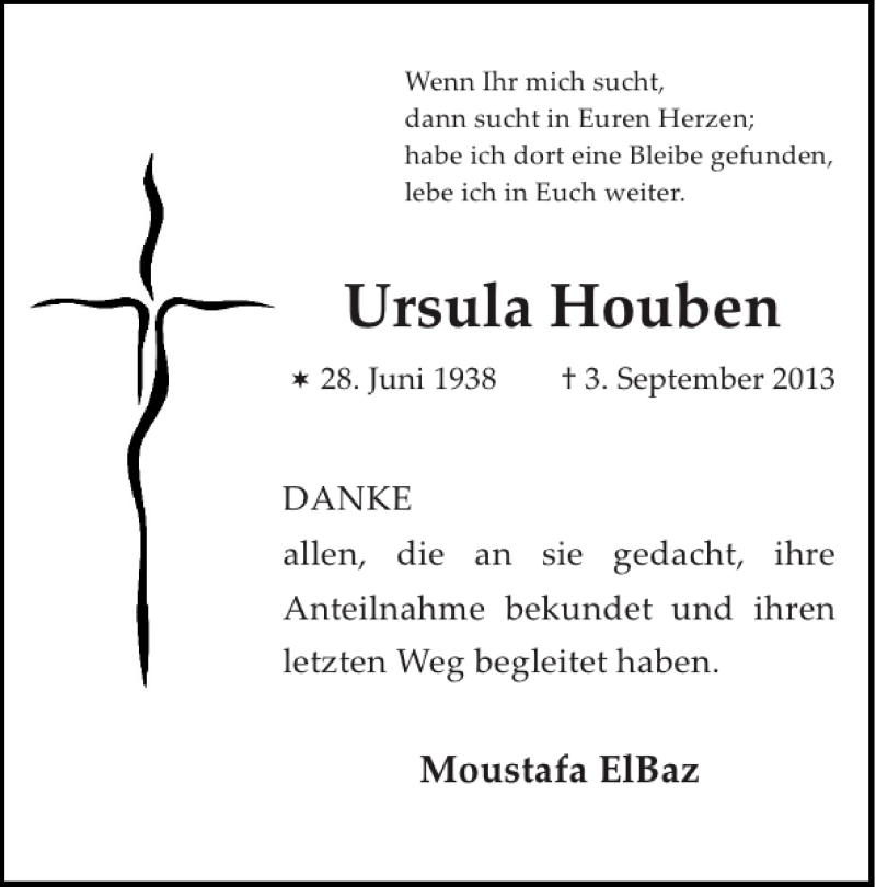 Traueranzeigen Von Ursula Houben Aachen Gedenkt