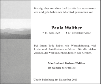 Traueranzeigen Von Paula Walther Aachen Gedenkt