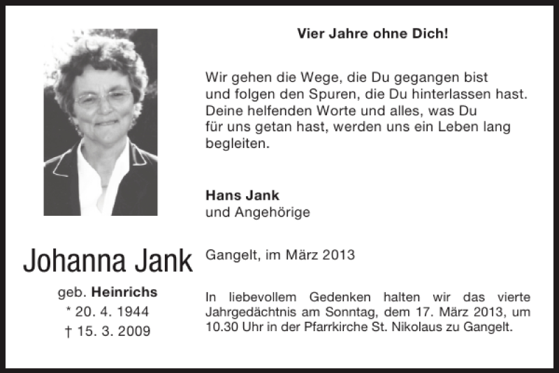 Traueranzeigen Von Johanna Jank Aachen Gedenkt