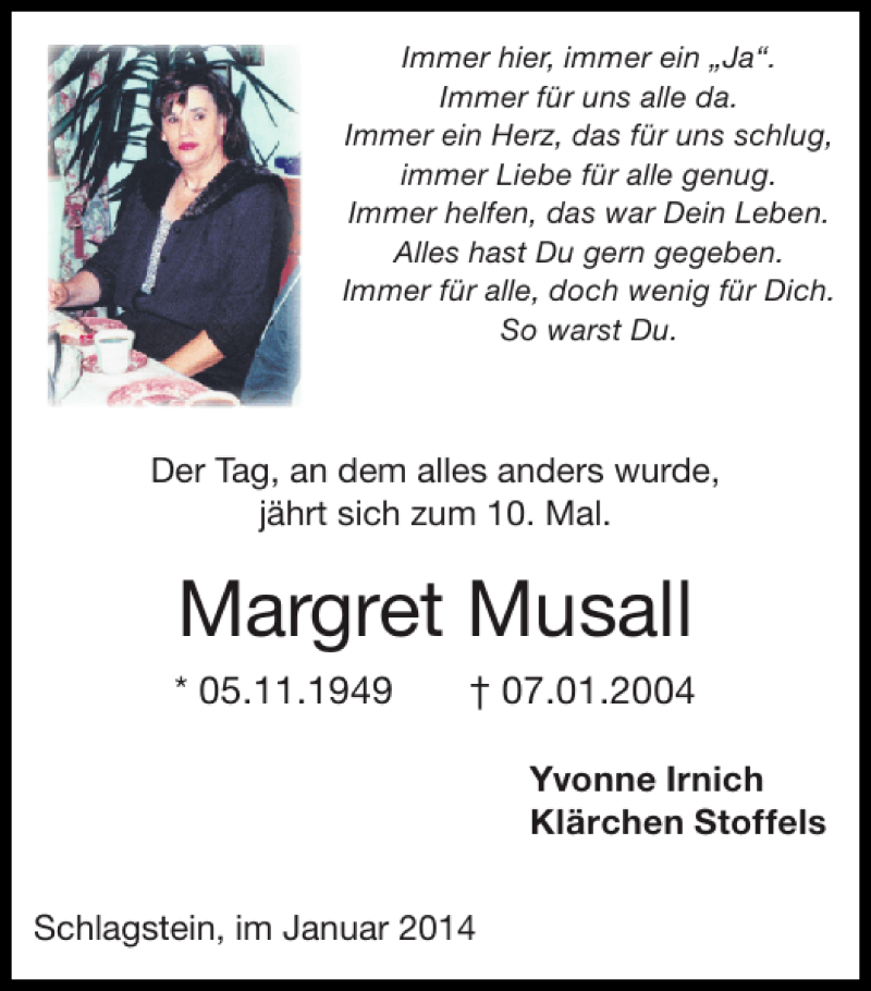 Traueranzeigen Von Margret Musall Aachen Gedenkt