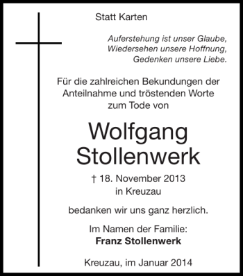 Traueranzeigen Von Wolfgang Stollenwerk Aachen Gedenkt