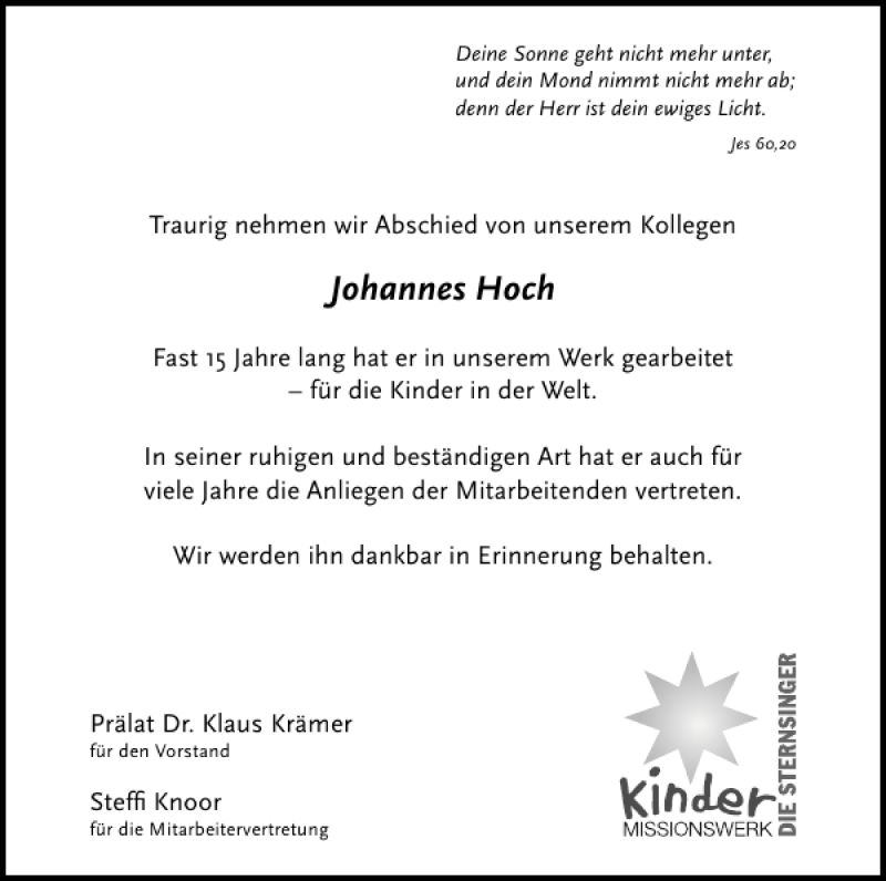 Traueranzeigen Von Johannes Hoch Aachen Gedenkt