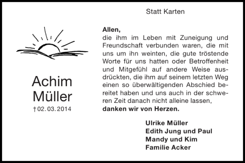 Traueranzeigen von Achim Müller Aachen gedenkt