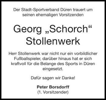 Traueranzeigen Von Georg Schorch Stollenwerk Aachen Gedenkt