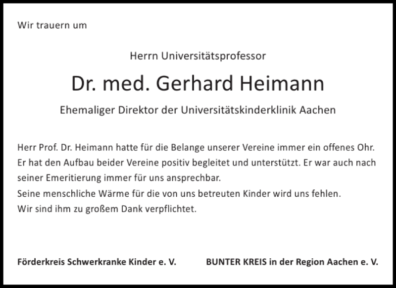 Traueranzeigen Von Dr Med Gerhard Heimann Aachen Gedenkt