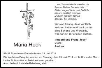 Traueranzeigen Von Maria Heck Aachen Gedenkt