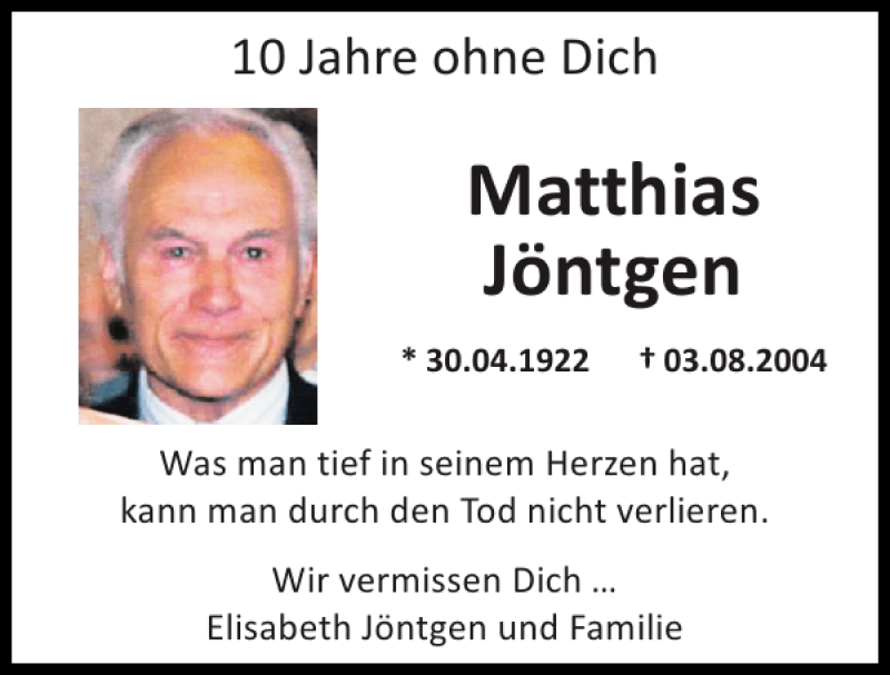 Traueranzeigen von Matthias Jöntgen Aachen gedenkt