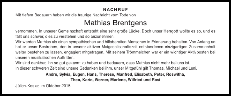 Traueranzeigen Von Mathias Brentgens Aachen Gedenkt