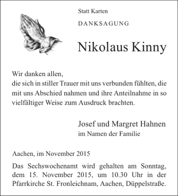 Traueranzeigen Von Nikolaus Kinny Aachen Gedenkt