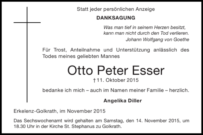 Traueranzeigen Von Otto Peter Esser Aachen Gedenkt