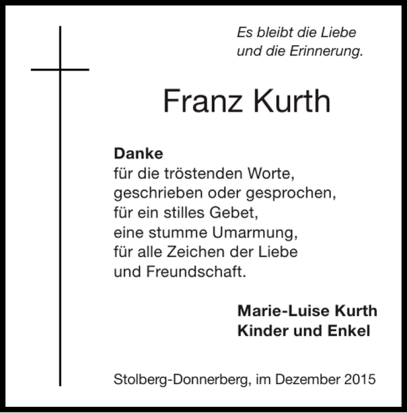 Traueranzeigen Von Franz Kurth Aachen Gedenkt