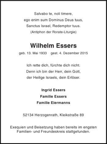 Traueranzeigen Von Wilhelm Essers Aachen Gedenkt