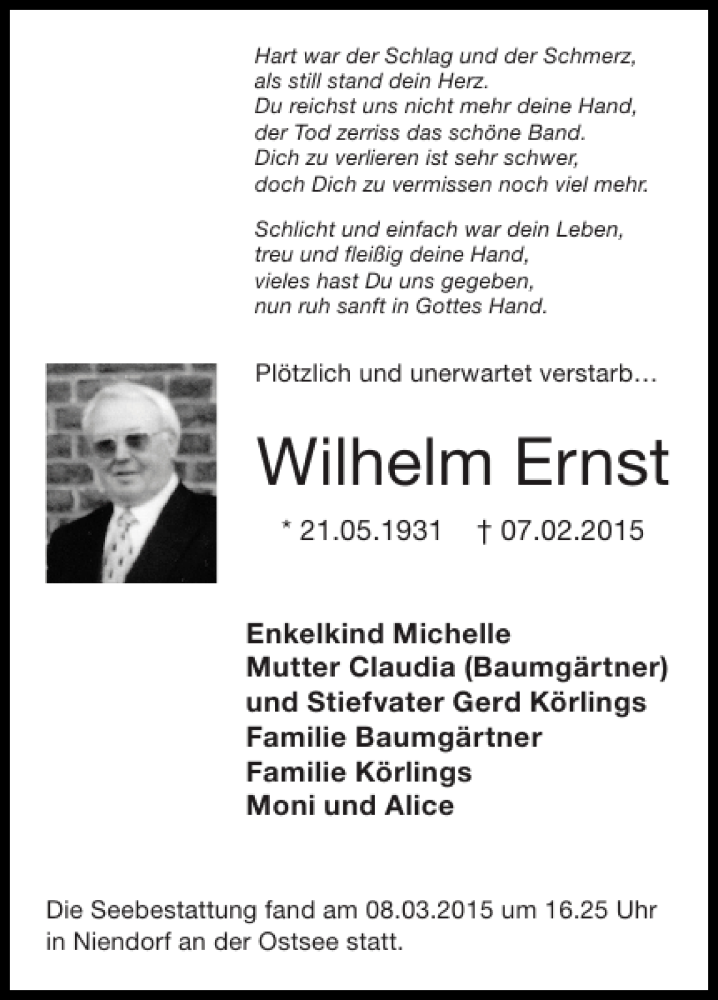 Traueranzeigen Von Wilhelm Ernst Aachen Gedenkt