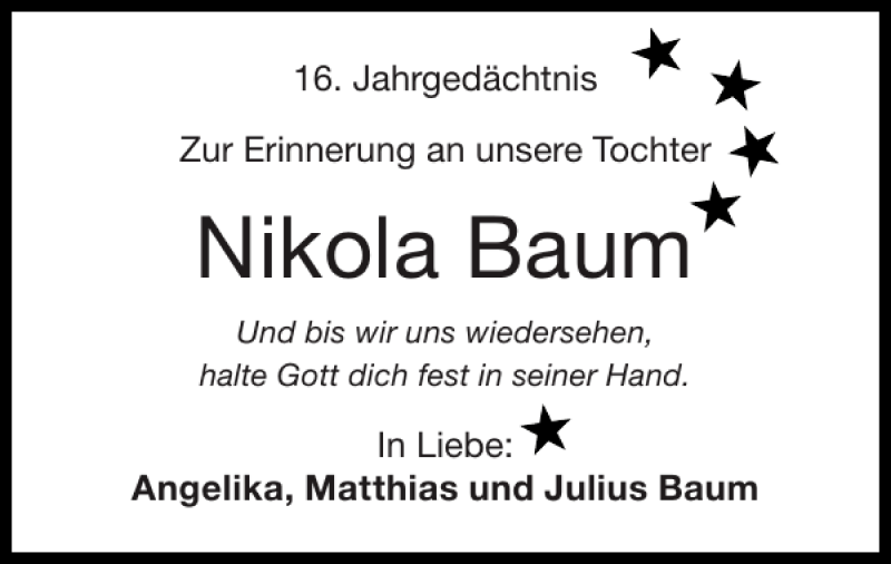 Traueranzeigen Von Nikola Baum Aachen Gedenkt