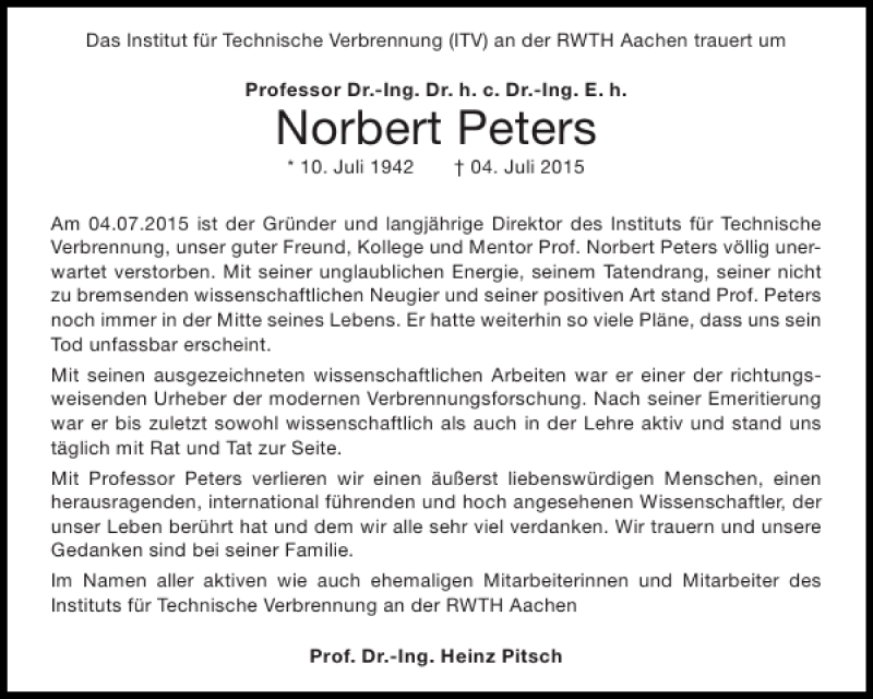 Traueranzeigen Von Norbert Peters Aachen Gedenkt