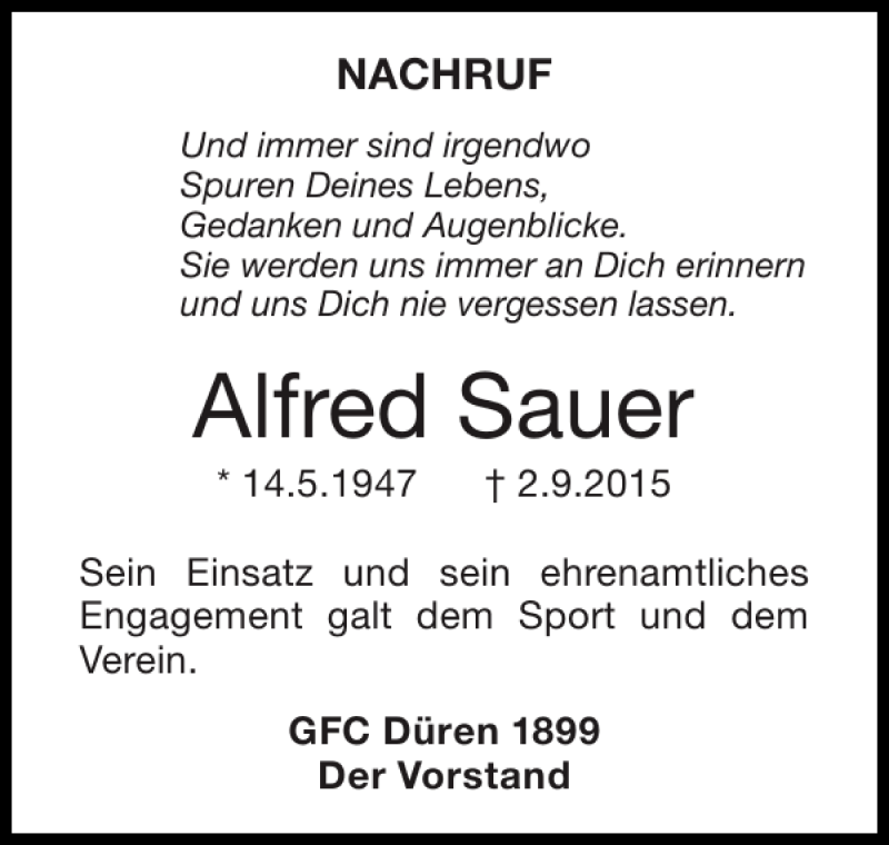 Traueranzeigen Von Alfred Sauer Aachen Gedenkt