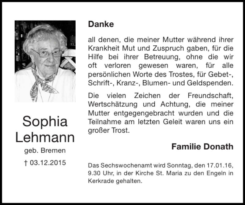 Traueranzeigen Von Sophia Lehmann Aachen Gedenkt