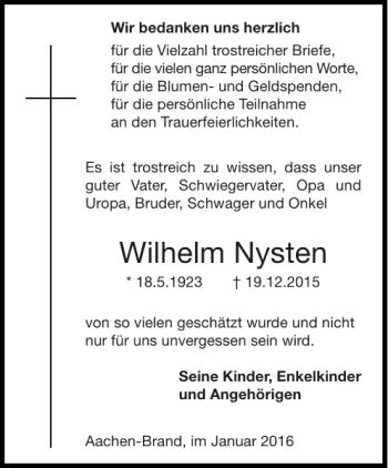 Traueranzeigen Von Wilhelm Nysten Aachen Gedenkt