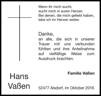 Traueranzeigen Von Hans Va En Aachen Gedenkt