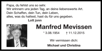 Traueranzeigen Von Manfred Mevissen Aachen Gedenkt