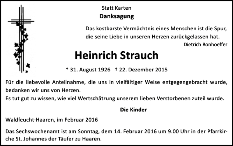 Traueranzeigen Von Heinrich Strauch Aachen Gedenkt