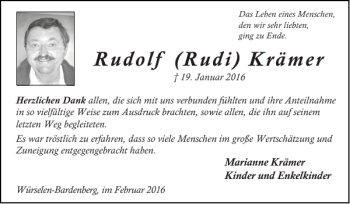 Traueranzeigen Von Rudolf Rudi Kr Mer Aachen Gedenkt