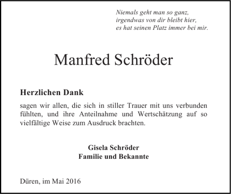 Traueranzeigen Von Manfred Schr Der Aachen Gedenkt