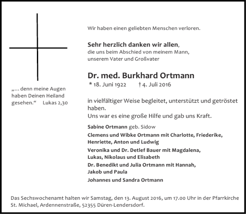 Traueranzeigen Von Dr Med Burkhard Ortmann Aachen Gedenkt