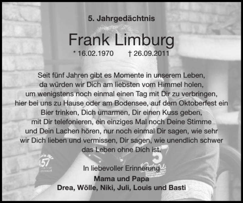 Traueranzeigen Von Frank Limburg Aachen Gedenkt