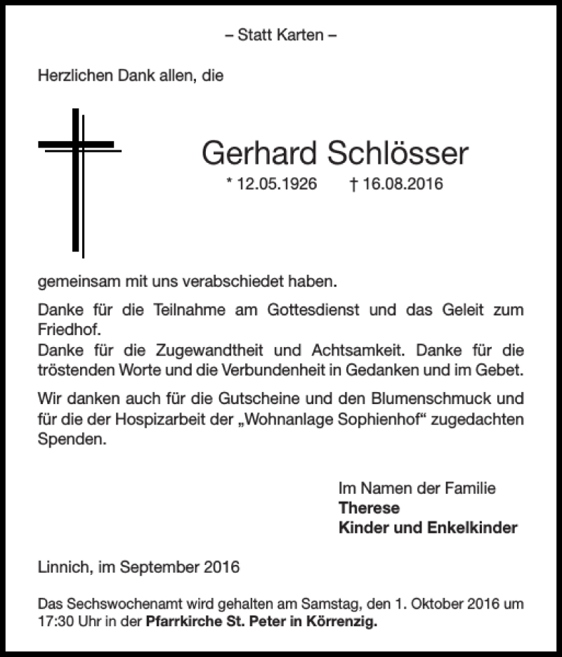 Traueranzeigen von Gerhard Schlösser Aachen gedenkt