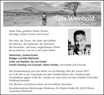 Traueranzeigen Von Lutz Weinhold Aachen Gedenkt