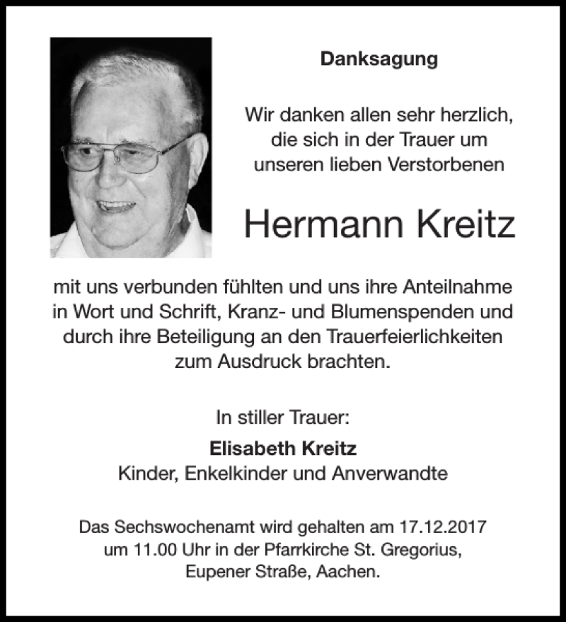 Traueranzeigen Von Hermann Kreitz Aachen Gedenkt