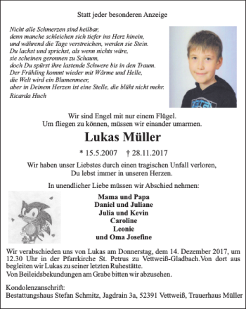 Traueranzeigen von Lukas Müller Aachen gedenkt