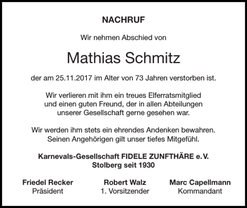 Traueranzeigen Von Mathias Schmitz Aachen Gedenkt