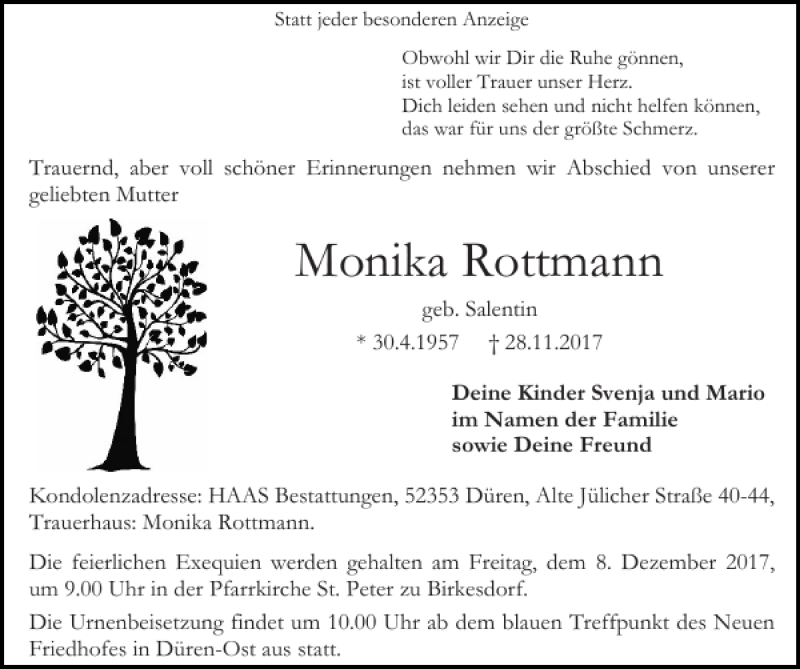 Traueranzeigen Von Monika Rottmann Aachen Gedenkt