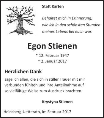 Traueranzeigen Von Egon Stienen Aachen Gedenkt