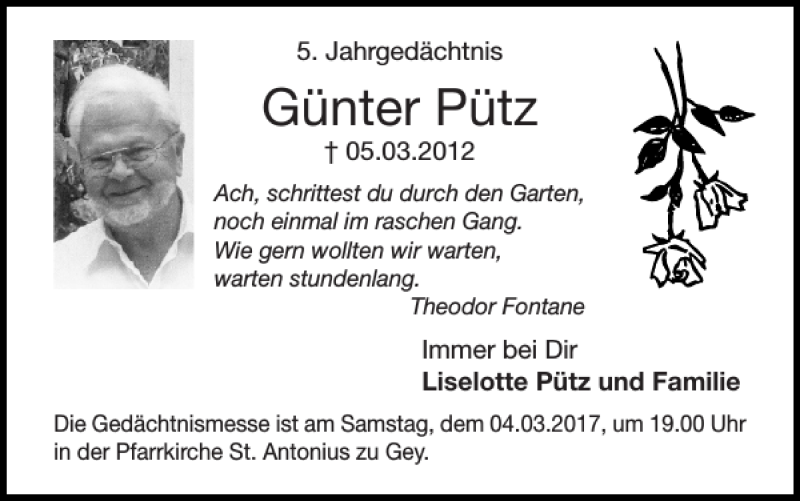 Traueranzeigen von Günter Pütz Aachen gedenkt