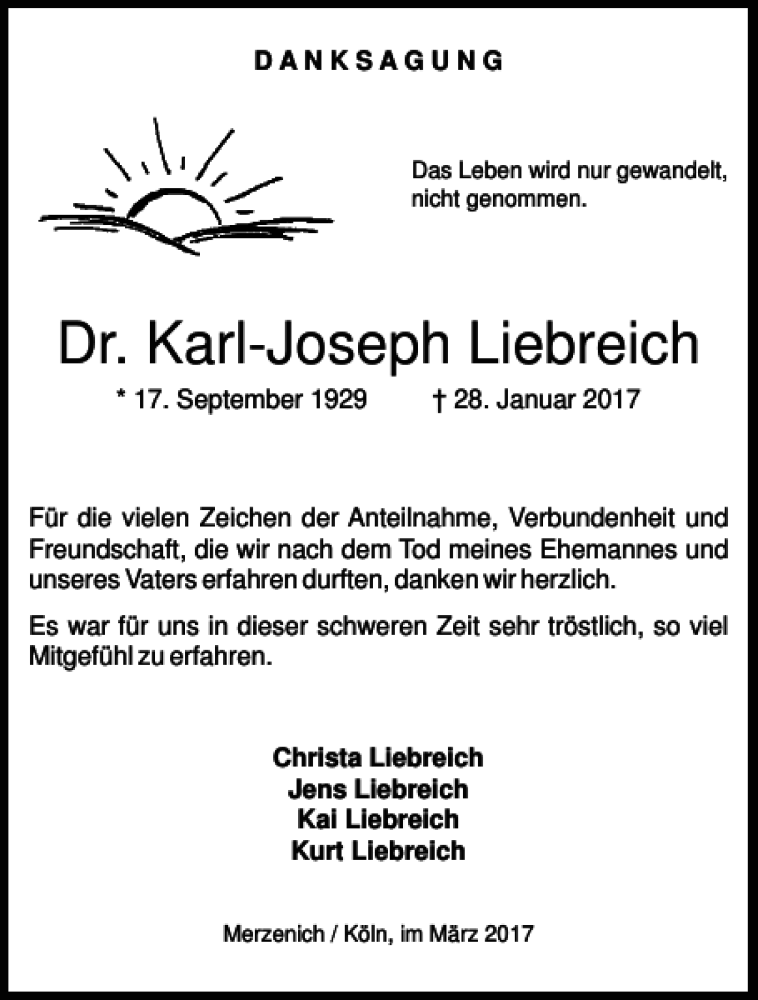 Traueranzeigen Von Dr Karl Joseph Liebreich Aachen Gedenkt