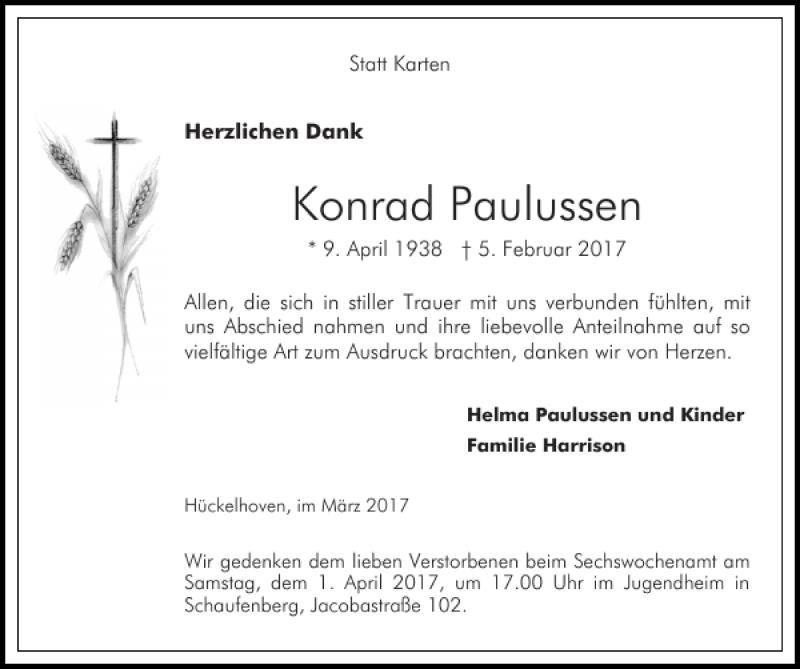 Traueranzeigen Von Konrad Paulussen Aachen Gedenkt